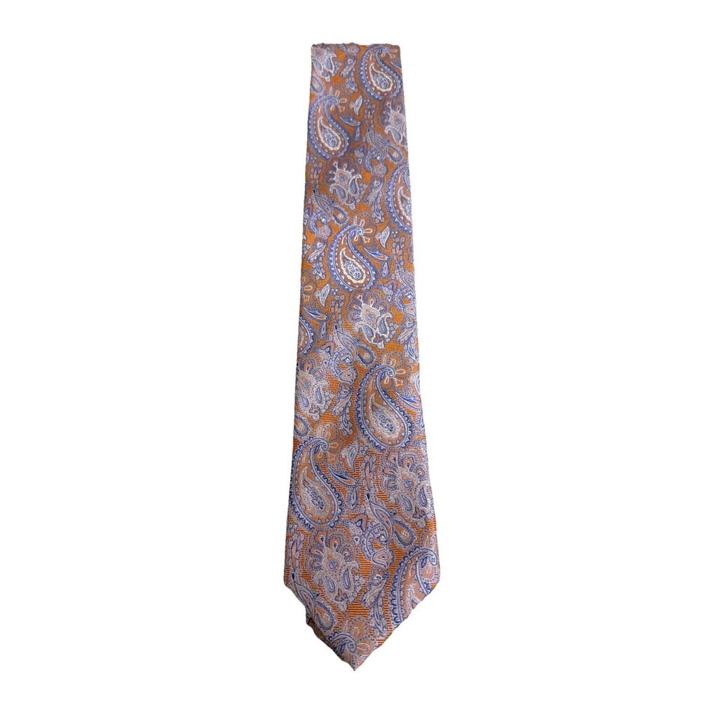 Vintage Egara Paisley Necktie 100% Silk Orange Blue Preppy Men’s 3x60"
